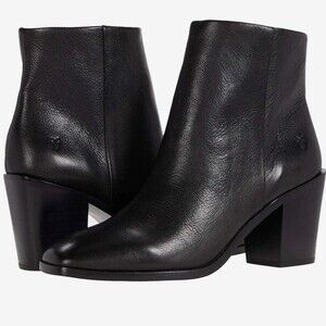 Frye Black Georgia Leather Square Toe Ankle Bootie Squared Back Mid-Heel Sleek